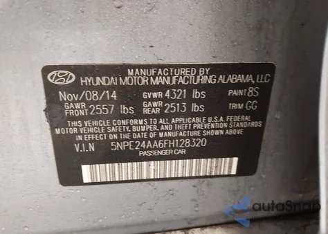 2015 Hyundai Sonata Eco из США, поврежденный, VIN 5NPE24AA6FH128320